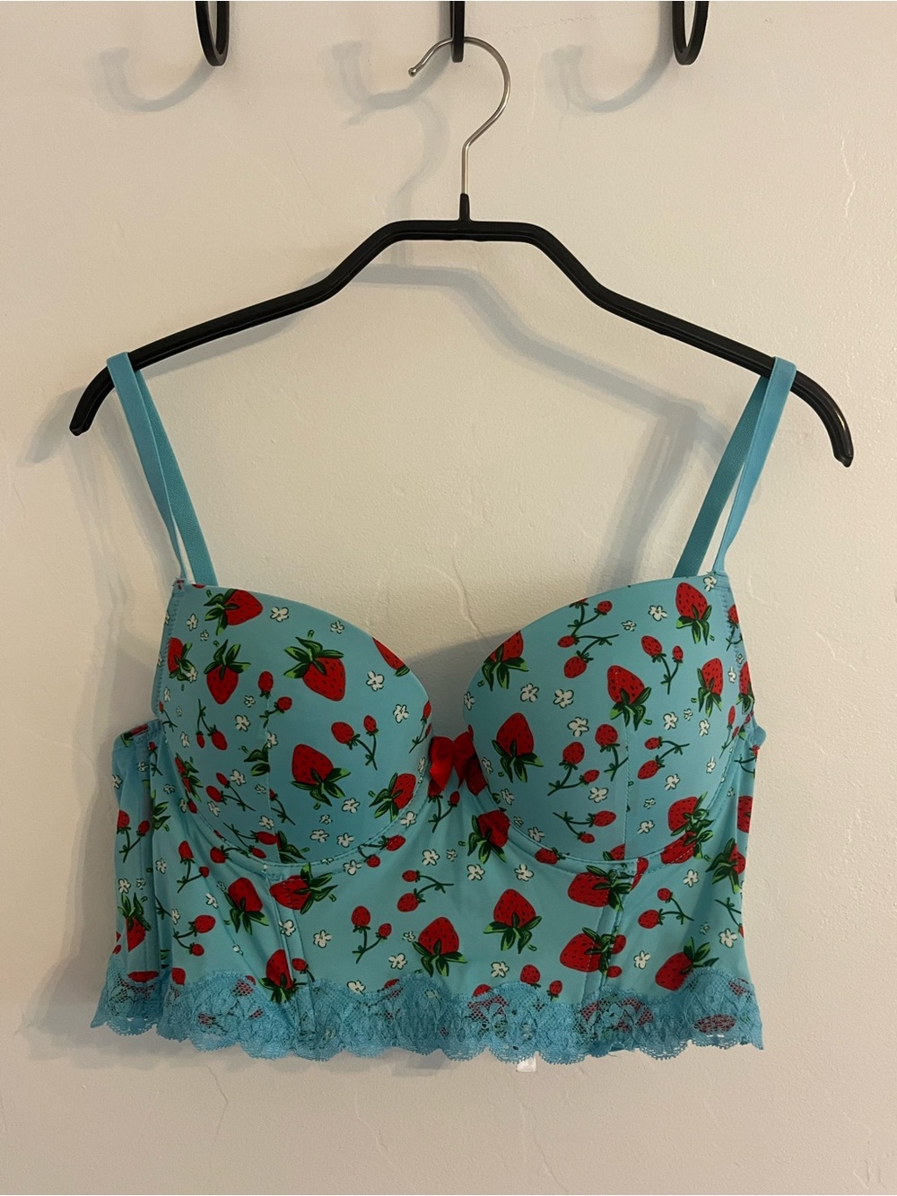 Adore Me Light Blue Strawberry-Print Longline Bra